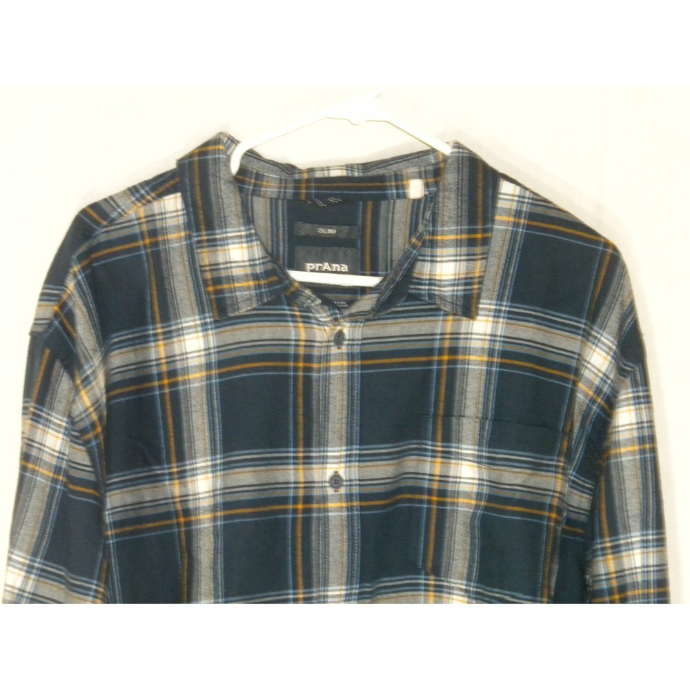 Prana Shirt Mens XXL Blue Los Feliz Flannel Slim Fit Plaid Button Up Mid Weight‎ - Picture 4 of 13